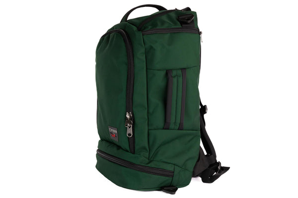 An open Techonaut 45 with a Wilderness (forest green) exterior.